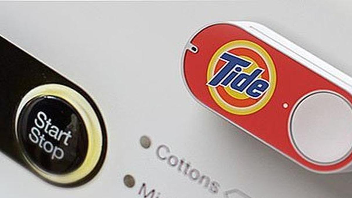 The Amazon Dash Button allows shoppers to refill orders of household staples with the press of a button.