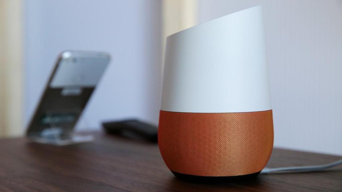 A Google Home, right, sits on display near a Pixel phone. Some users have voiced concerns that Google’s personal assistant can identify Buddha and Mohammed, but it can’t describe Jesus Christ.