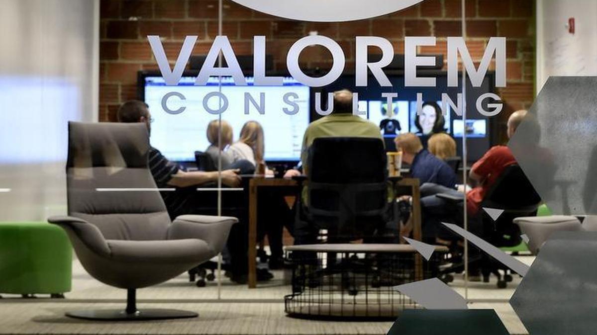 
Valorem Consulting Group is a technology consulting firm in the Crossroads Arts District. Employees recently used an advanced Skype system for a teleconference.
