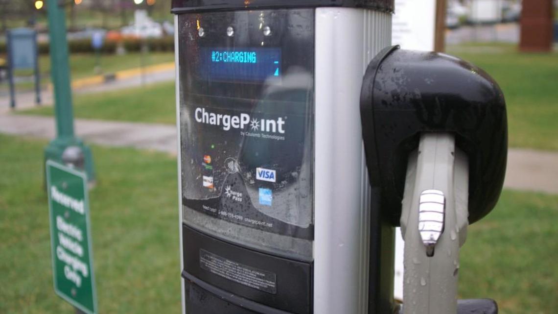 File photo of an electric vehicle charging station. Kansas is a finalist for the site of a major undisclosed new factory that experts say could be for electric vehicles, batteries or microchips.