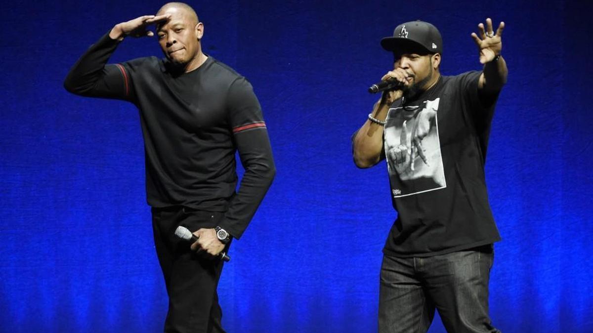
Dr. Dre (left), who has appeared with fellow NWA member Ice Cube (right) to promote the blockbuster movie “Straight Outta Compton,” produces an original music show for Apple Music. Could original movies and TV series be next for Apple?
