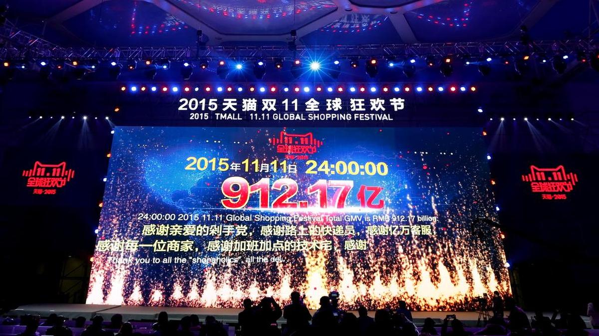 A giant screen in Beijing showed sales transacted by e-commerce giant Alibaba on the Singles’ Day global online shopping festival Wednesday.