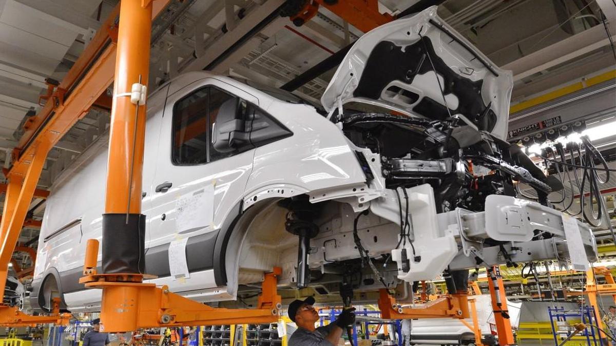 The Ford Transit commercial van rolls off the line at the Ford Claycomo plant, which is scheduled to be down for maintenance and retooling the weeks of July 4 and July 11.