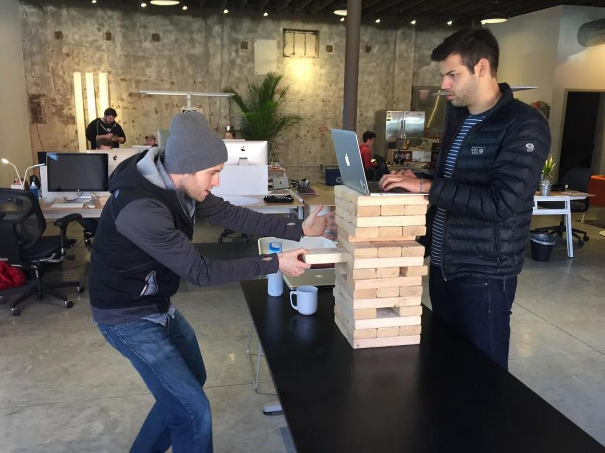 Crema employees enjoy a relaxed office atmosphere with free local coffee, beer and the occasional game of Jenga.