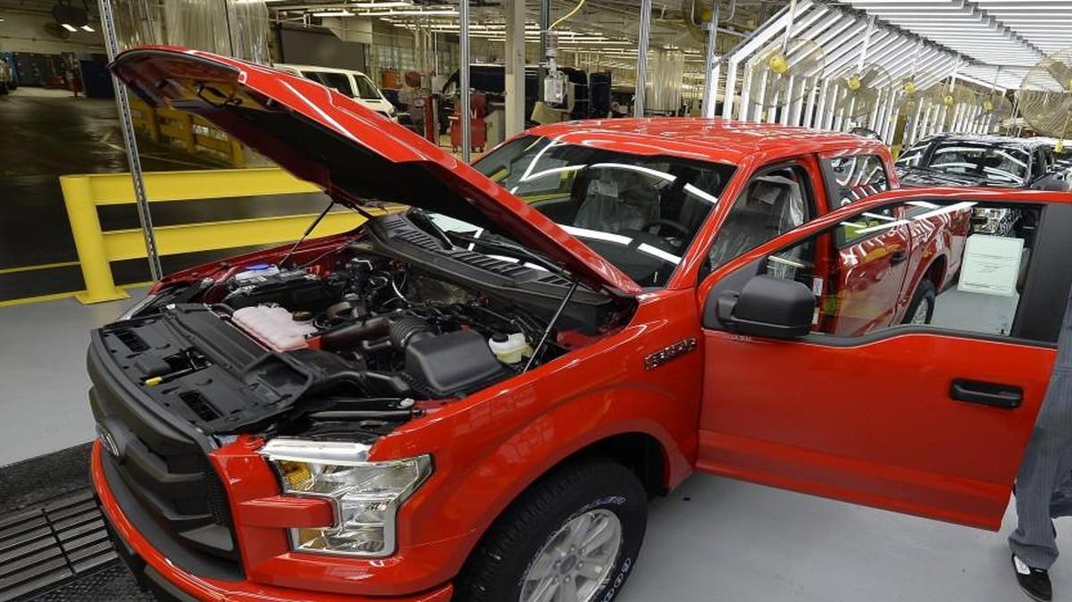 Aluminum-bodied Ford F-150 pickups were inspected as they came off the Kansas City Assembly Plant line in Claycomo in March.