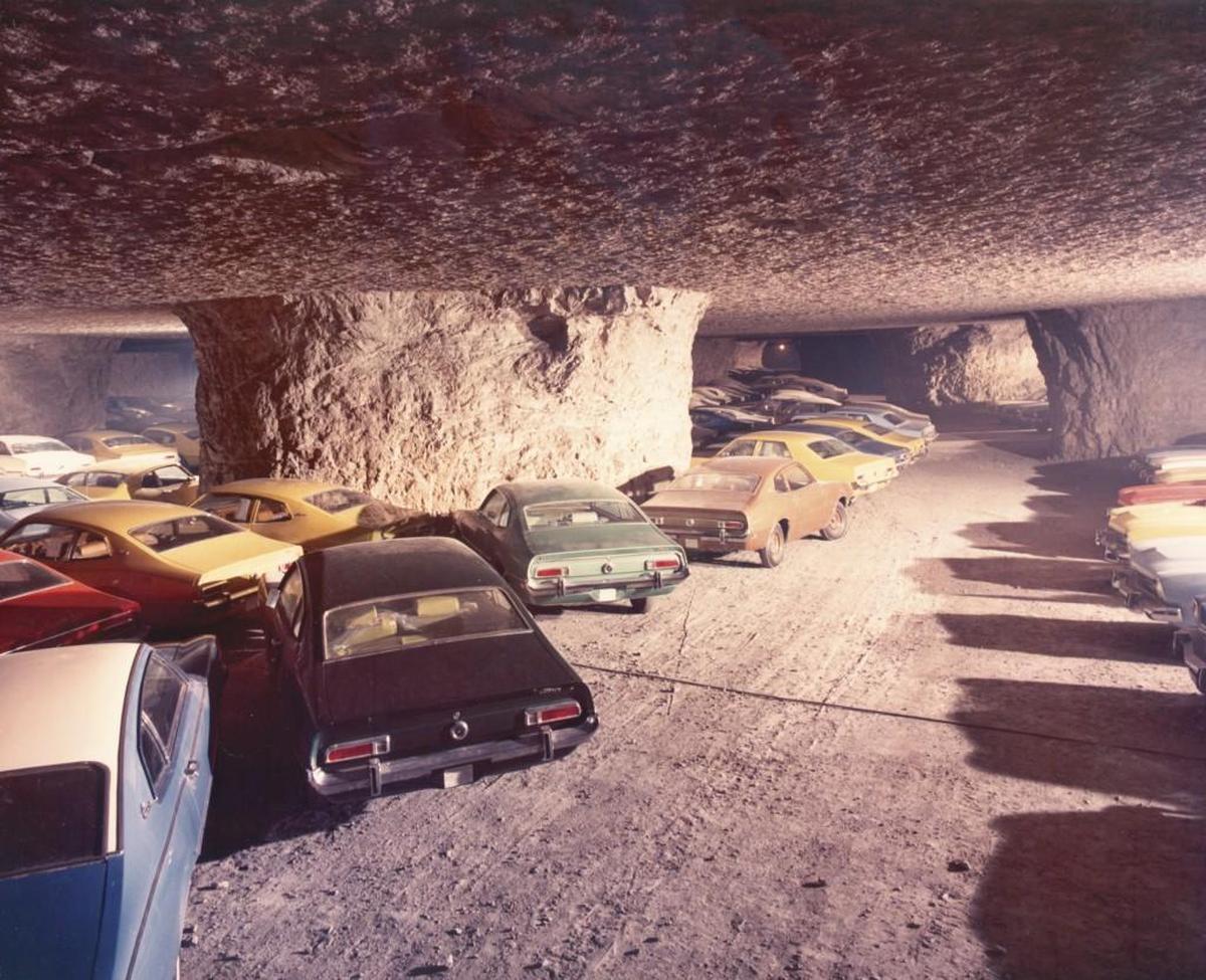 New Ford vehicles in the 1970s endured a dusty storage at Hunt Midwest but stayed out of the sun, rain and hail.