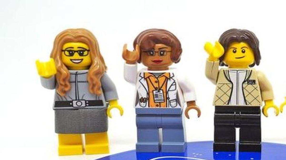 Maia Weinstock’s proposed “Women of NASA” set of Lego minifigures includes, from left, Margaret Hamilton, Katherine Johnson, Sally Ride, Nancy Grace Roman and Mae Jemison. Their official design has not been determined.
