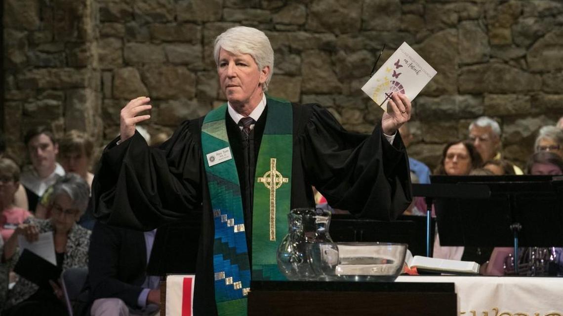 The Rev. Tom Are, senior pastor at Village Presbyterian Church, delivered the sermon June 25 at the “Service of Thanksgiving and Welcome.” This was the merger ceremony of the former Stanley Presbyterian Church and the newly formed Village Presbyterian Church on Antioch, a satellite church of Village Presbyterian.
