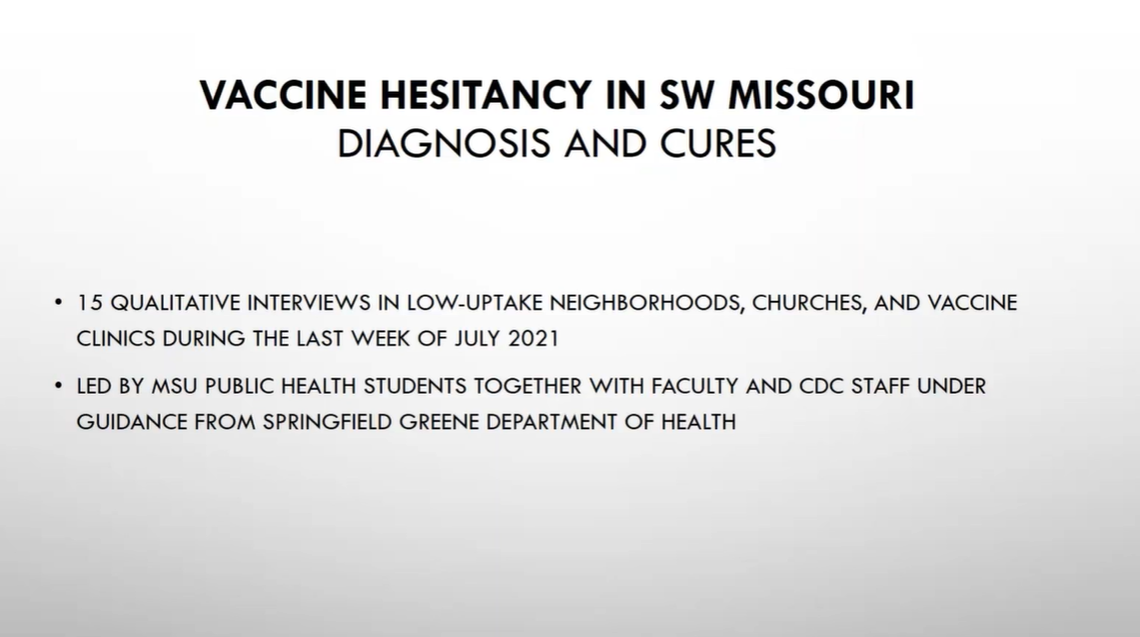 A slide from a virtual briefing given to Missouri public health officials last week about interviews conducted on vaccine hesitancy in southwest Missouri.