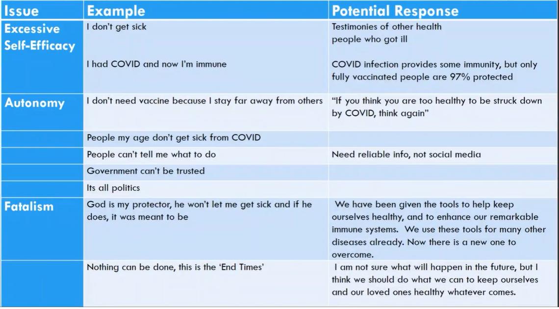 A slide from a virtual briefing given to Missouri public health officials last week about interviews conducted on vaccine hesitancy in southwest Missouri.