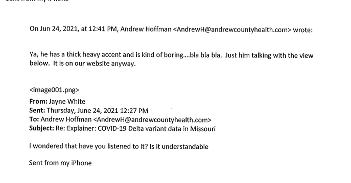 Andrew County Health Administrator Andrew Hoffman disparaged a video released by the state health department featuring the state epidemiologist.