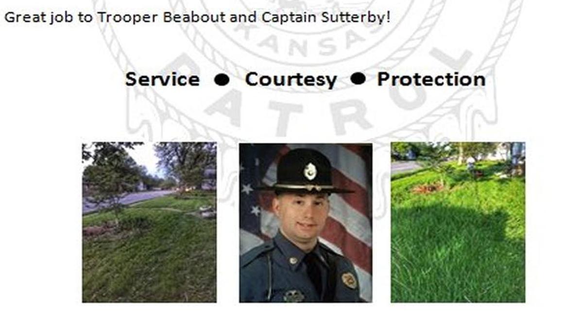 The Kansas Highway Patrol tweeted this after a trooper and an off-duty Overland Park police officer helped a Gardner woman mow her grass.