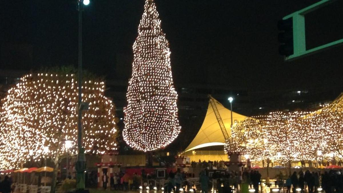 Mayor Sly James hosted the Mayor’s Christmas Tree lighting ceremony Friday at Crown Center. The 100-foot-tall Douglas fir, strung with 7,200 white lights, is taller than the trees at the White House and at Rockefeller Center in New York, according to city officials.