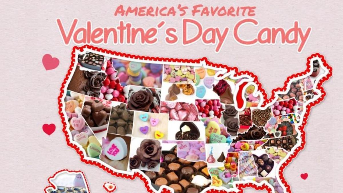 CandyStore.com studied sales data to find out what is the most popular Valentine’s Day candy in each state.