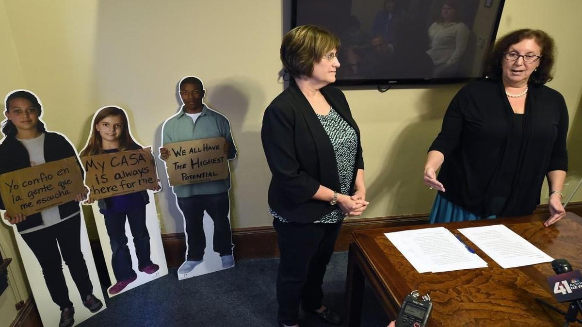 A new program will extend CASA’s work with foster children to age 26, if needed, to help them become independent as they age out of the foster system. The program was announced Wednesday by Martha Gershun (right), executive director of Jackson County CASA, and Lois Rice, executive director of CASA of Johnson & Wyandotte Counties.