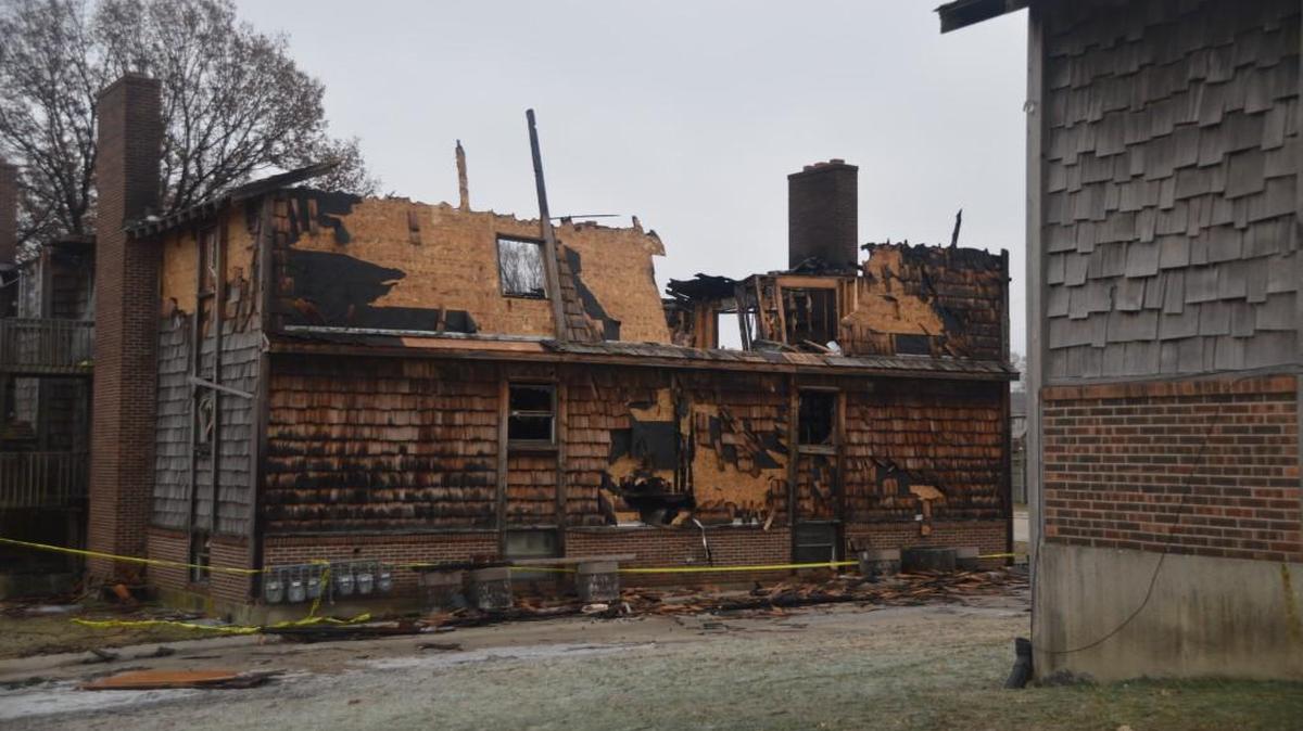 One building was destroyed and four others were damaged in an apartment complex fire Thursday in Harrisonville.