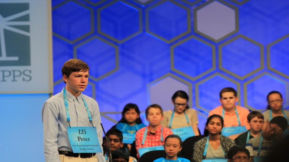 Peter Westbrook, 14, of Bishop Seabury Academy in Lawrence, has been interested in competitive spelling since the fourth grade. He competed in the third round of the 90th Scripps National Spelling Bee at the Gaylord Resorts and Convention Center on Wednesday.