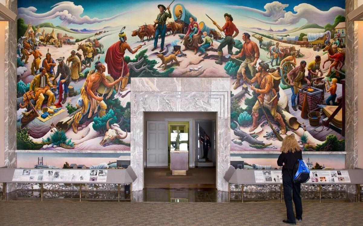 
“Independence and the Opening of the West,” a mural by Thomas Hart Benton, greets visitors at the front entrance of the Truman Presidential Library in Independence. Kurt Graham, currently head of the Mormon church’s Church History Museum in Utah, has been named the new director of the facility.

