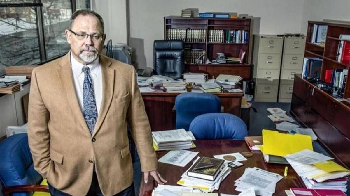 Jerome Gorman is pictured in January 2017, in the partially packed up office where he had served as Wyandotte County District Attorney until losing an election in 2016.