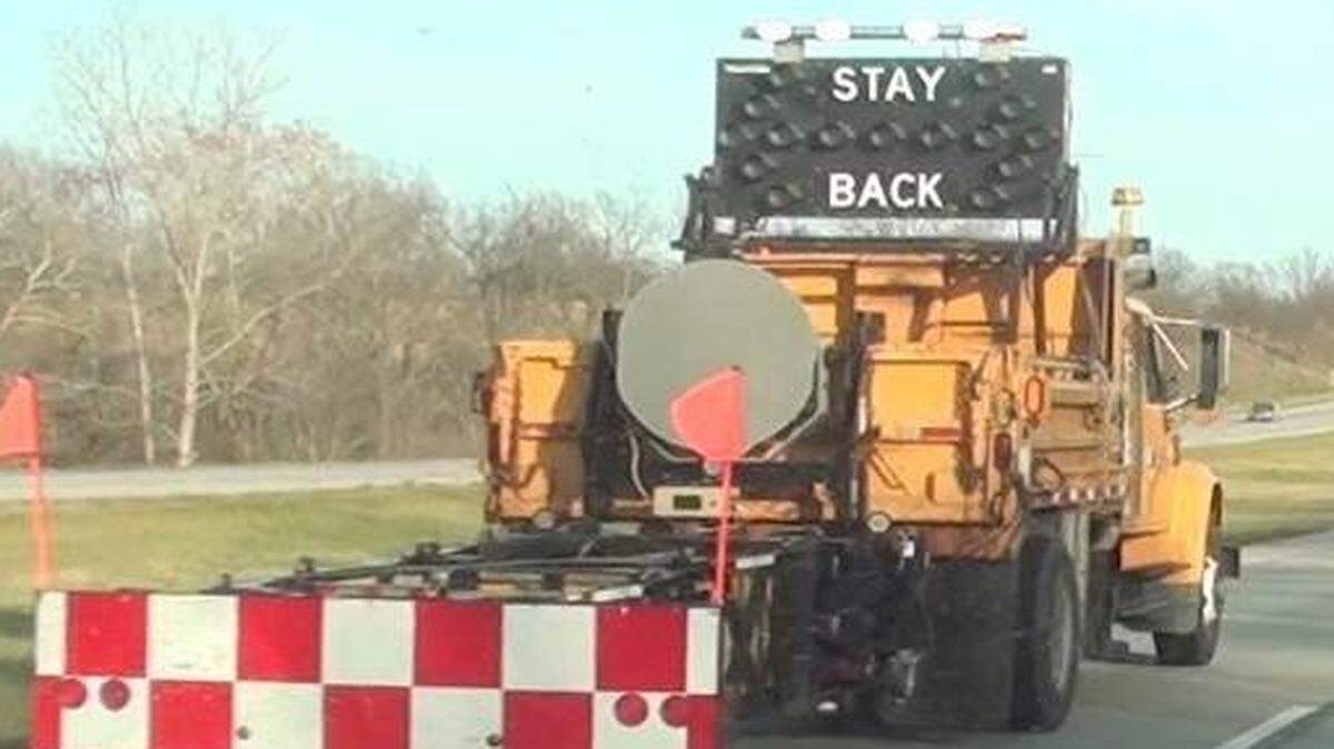
Missouri state highway workers mounted a long range acoustic device on the back of a truck during tests last fall. The sonic device produces a loud noise to warn motorists away from work crews.
