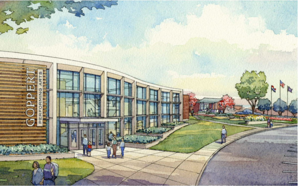 This is a rendering of the proposed Goppert Performing Arts Center.