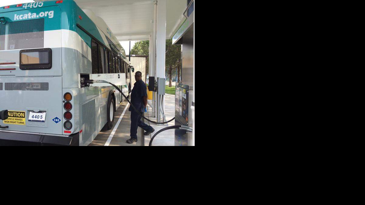 
The Kansas City Area Transportation Authority’s fast-fill compressed natural gas station is now open at 1200 E. 18th St. Sean Mitchell, a maintenance worker, filled a bus during a ceremony for the opening.
