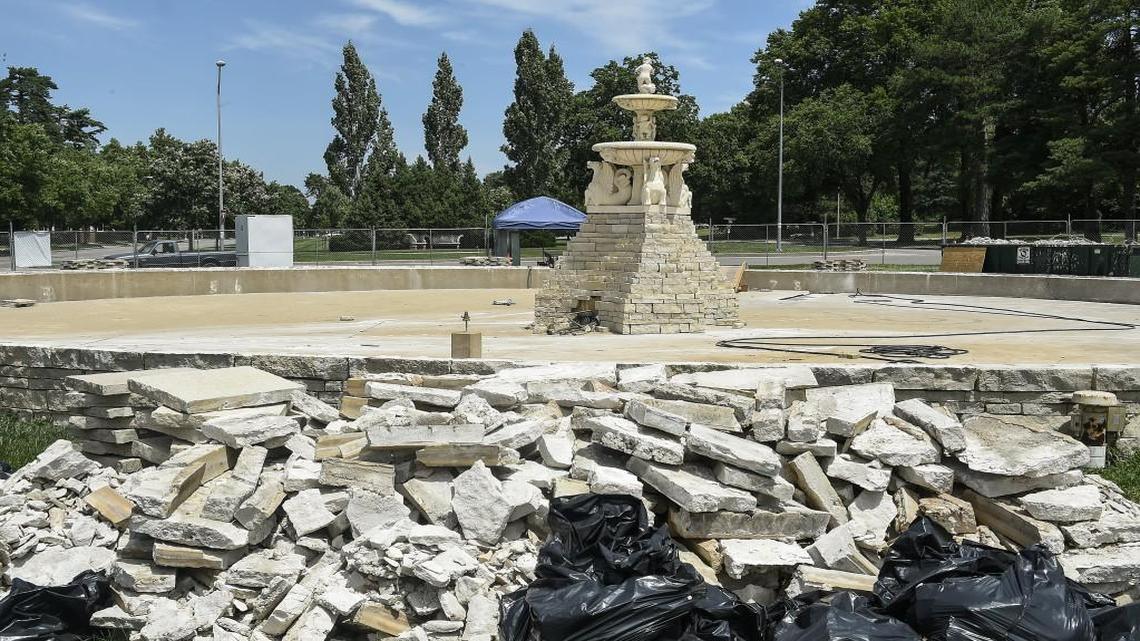 Dry since 2015, repairs continue at the Sea Horse Fountain at Meyer Circle, where repair and refurbishment costs are approaching $1 million.