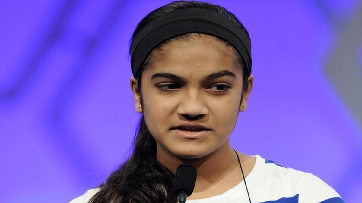 
Vanya Shivashankar, 13, of Olathe spells “pistachio” Wednesday during the 2015 Scripps National Spelling Bee.
