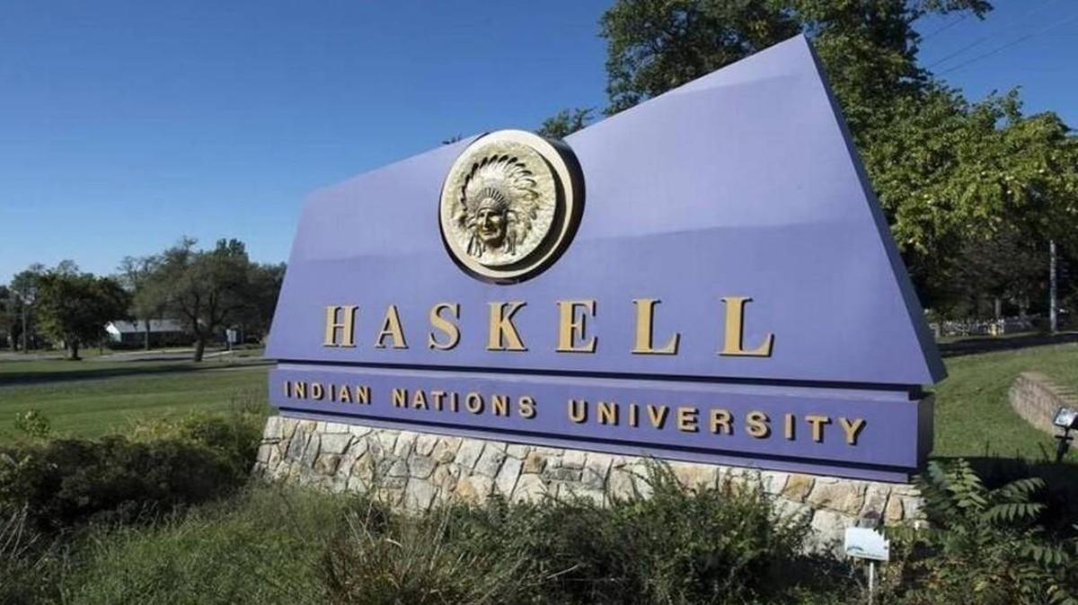 A sign at the entrance of Haskell Indian Nations University.