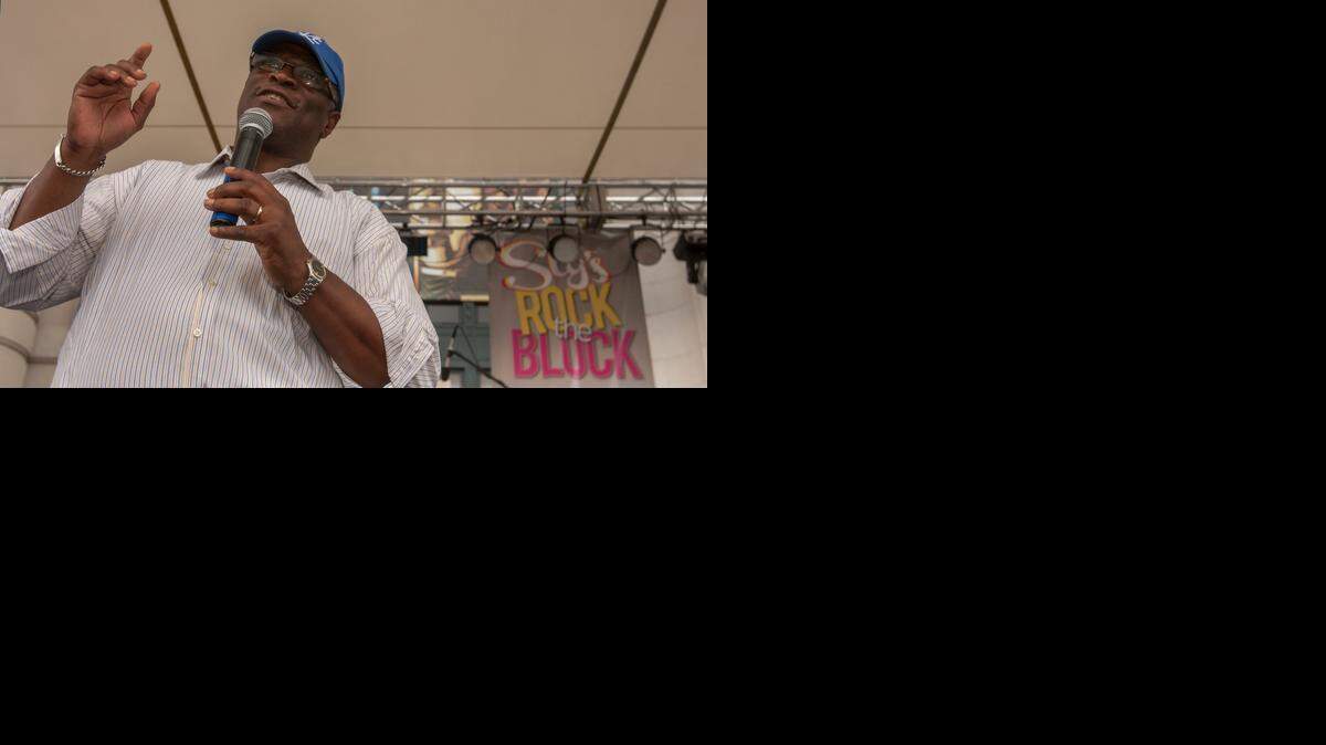 
Mayor Sly James spoke to the crowd at the event, held to help kids celebrate the end of summer vacation and kick off the school year. 
