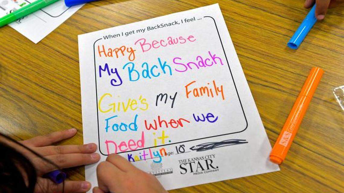 
Children in the Center School District recently made colorful notes and pictures expressing their feelings about the BackSnack packs of food they receive on Fridays to take home for the weekend.
