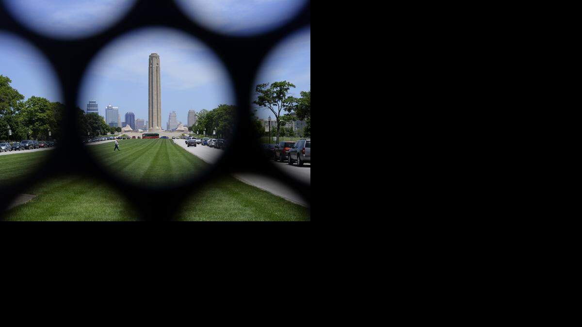 
The Liberty Memorial was viewed through the Pro Patria Mori sculptural gate by artist Ellen Driscoll on Friday, June 20, 2014
