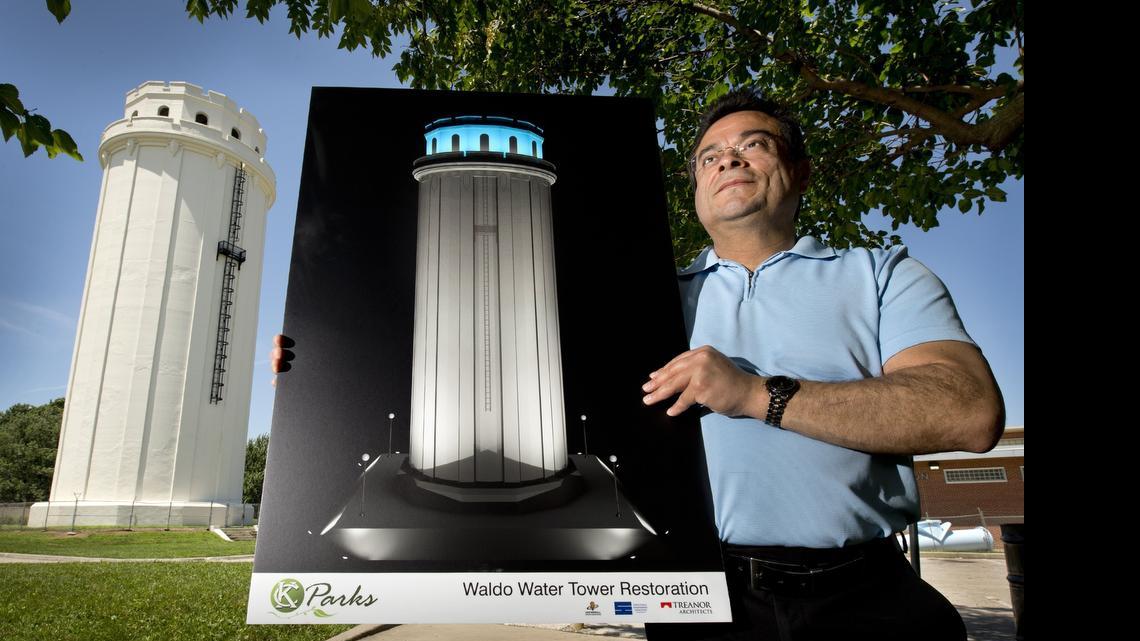 
Kurtis Marinez, president of the Waldo Tower Historic Society, held a rendering Friday that shows renovations to the tower, expected to be completed by October. So far, the tower has received a new roof, a fresh paint job, concrete repairs, new bird screens and a new ladder on the outside.
