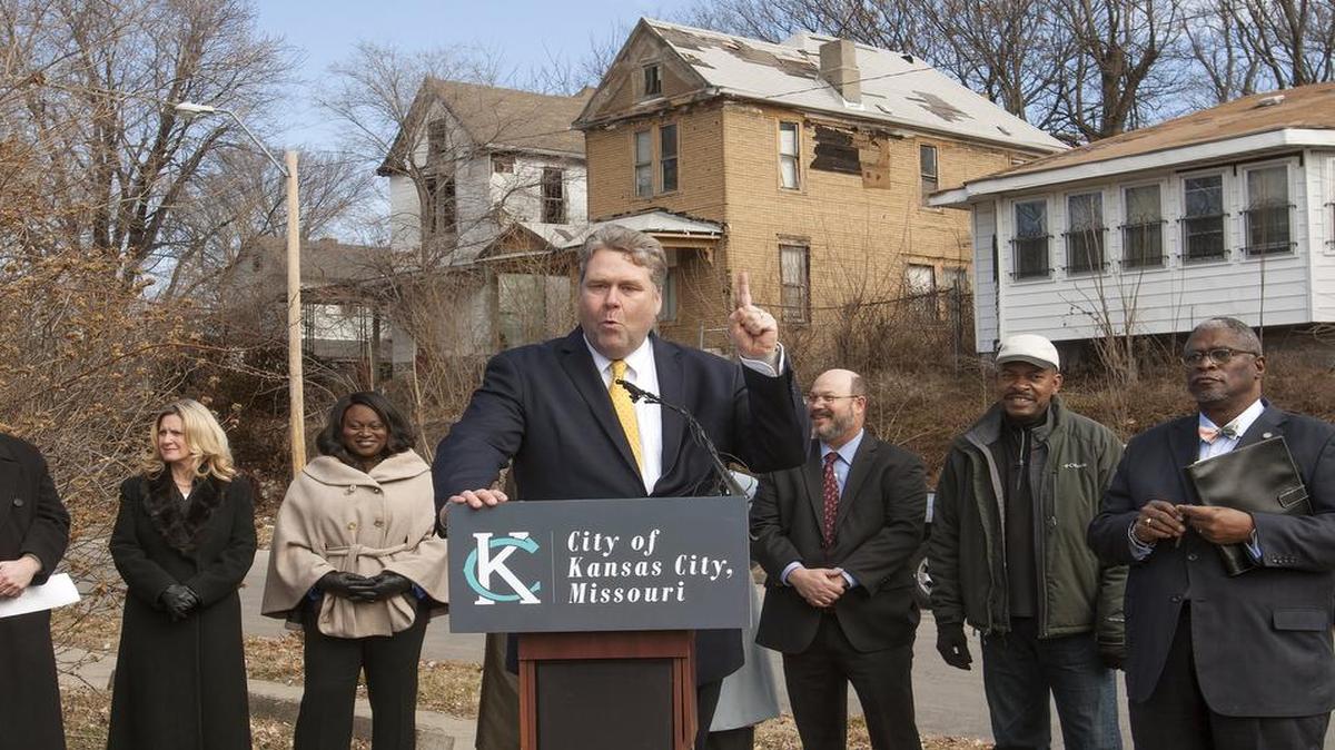 At a Feb. 11 news conference in the 2300 block of Chestnut Avenue, City Manager Troy Schulte joined Mayor Sly James and other Kansas City officials to announce that houses scheduled for demolition can be sold for $1 to people who will rehabilitate the property. The deadline to apply to the program is April 1.