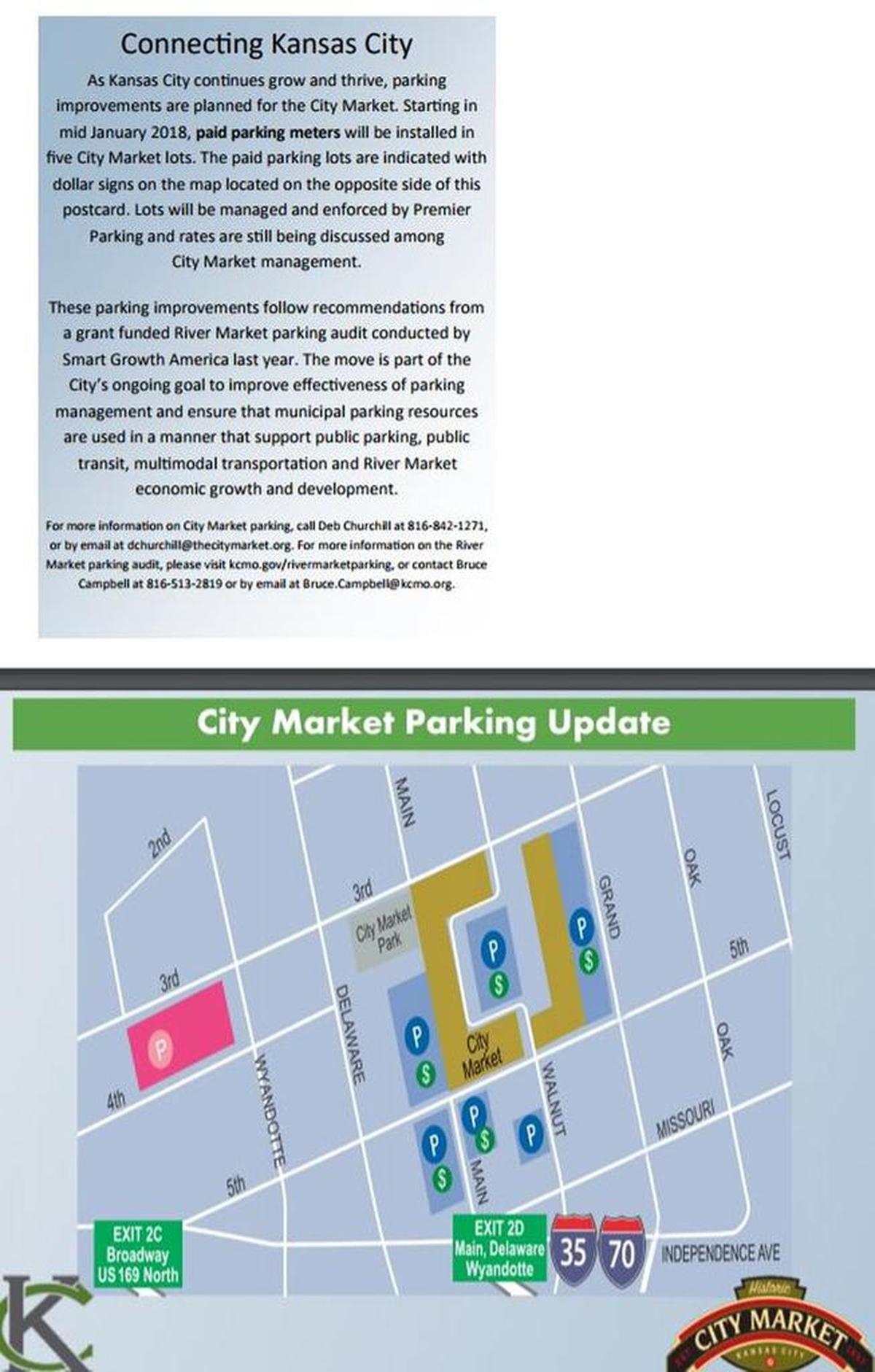 Last month, the city sent out postcards announcing a proposed plan to charge $3 minimum for the first three hours on weekdays in five City Market lots.