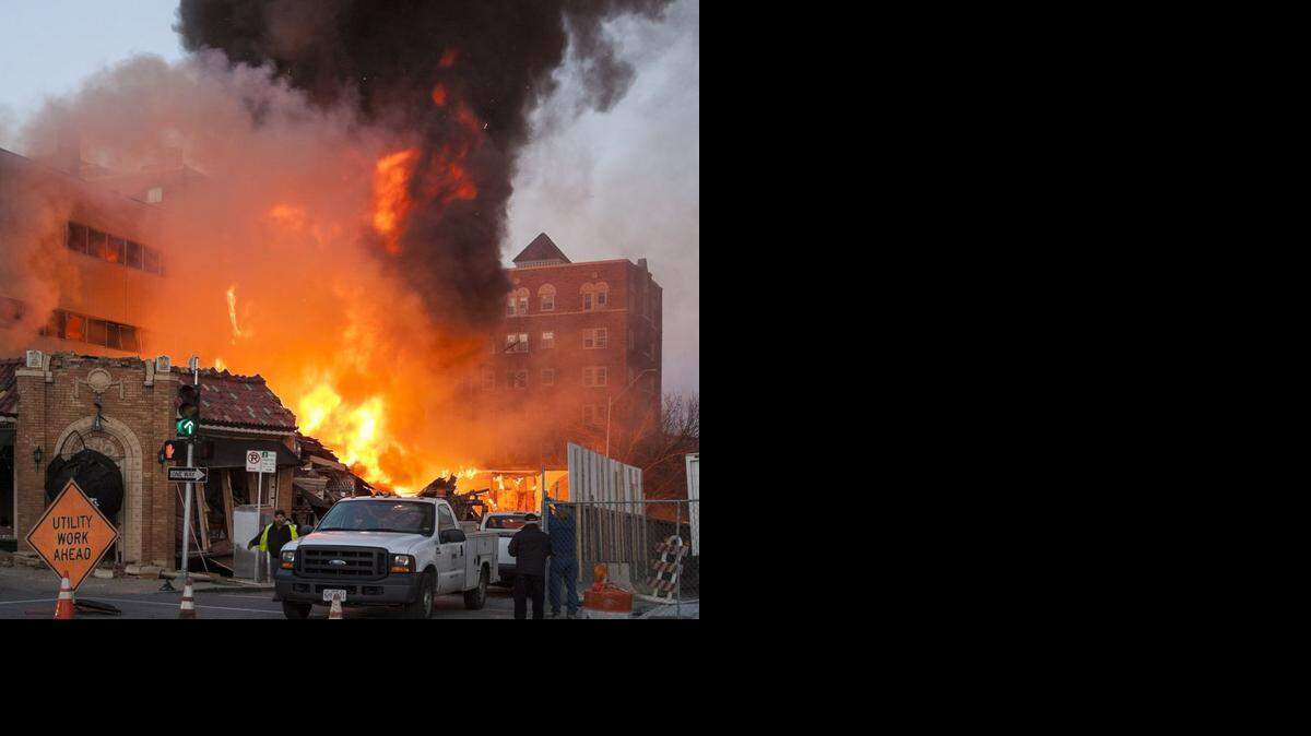 
An explosion and 4-alarm fire at JJ's restaurant on The Country Club Plaza on Tuesday, Feb. 19, 2013. 
