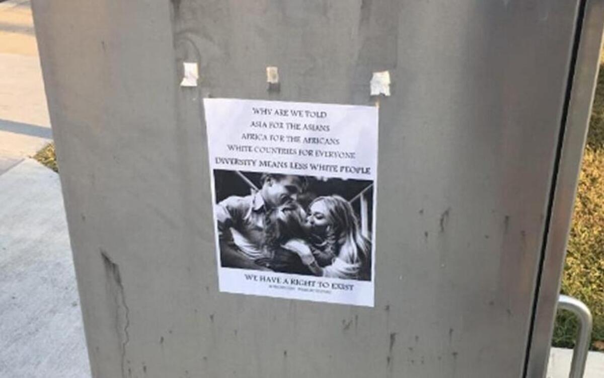 K-State students found and photographed posters with white nationalist themes on campus Wednesday. School officials said the messages on the posters were “unwelcome.”