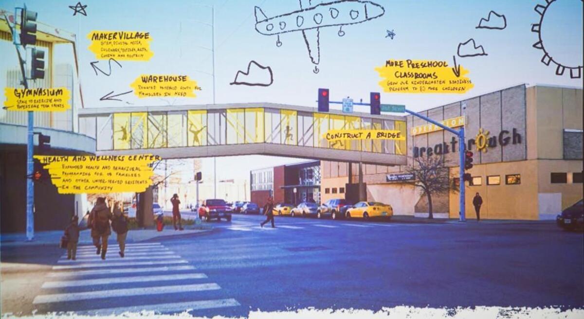 Operation Breakthrough’s expansion includes a bridge that connects the two buildings across Troost Avenue — a symbolic dividing line, leaders said, between black and white and poverty and prosperity.