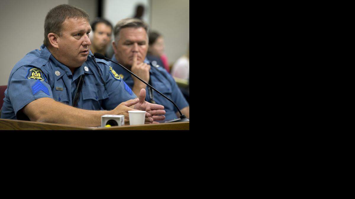 
Missouri Highway Patrol Sgt. Randy Henry (left) testified Wednesday alongside patrol superintendent Col. Ronald Replogle at a Missouri House committee hearing in Jefferson City.
