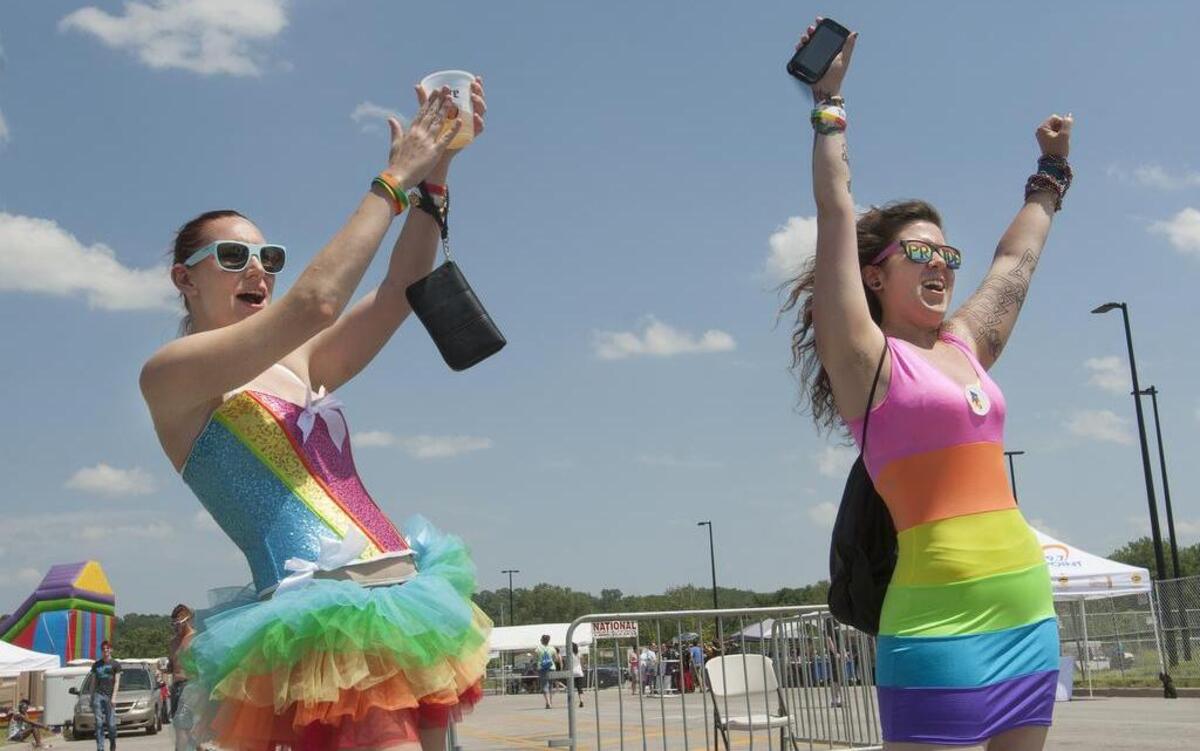 
Best friends Mollee Hercules (left) of Lenexa and Samantha Aaron of Overland Park got into the spirit Sunday at the Gay Pride Festival at Richard L Berkley Riverfront Park in Kansas City. “I’m gay,” Aaron said, “and my friend Mollee is straight, but she put on a rainbow tutu to support me. How cool is that?”

