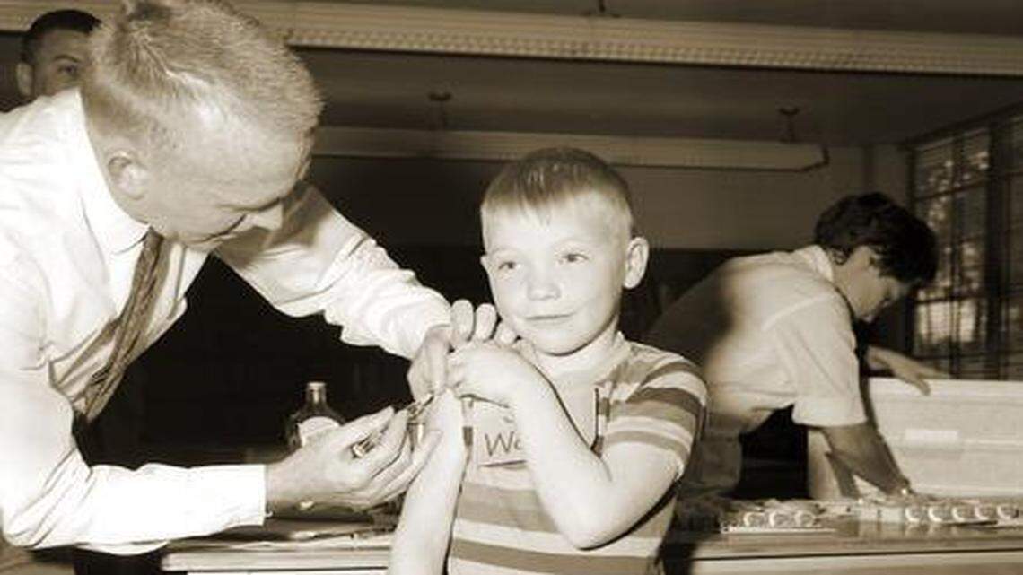 
Before a vaccine was introduced in the early 1960s, measles was a common, and often dangerous, childhood illness. Here was a measles vaccination in Atlanta in 1962.
