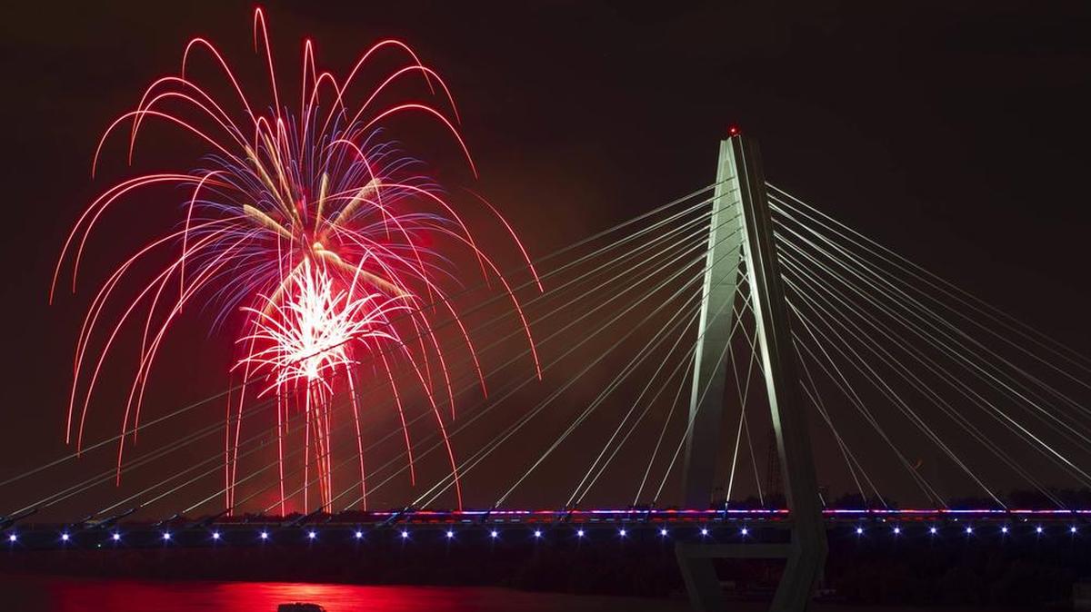 Fireworks exploded over the Christopher S. Bond Bridge as part of the KC RiverFest celebration.