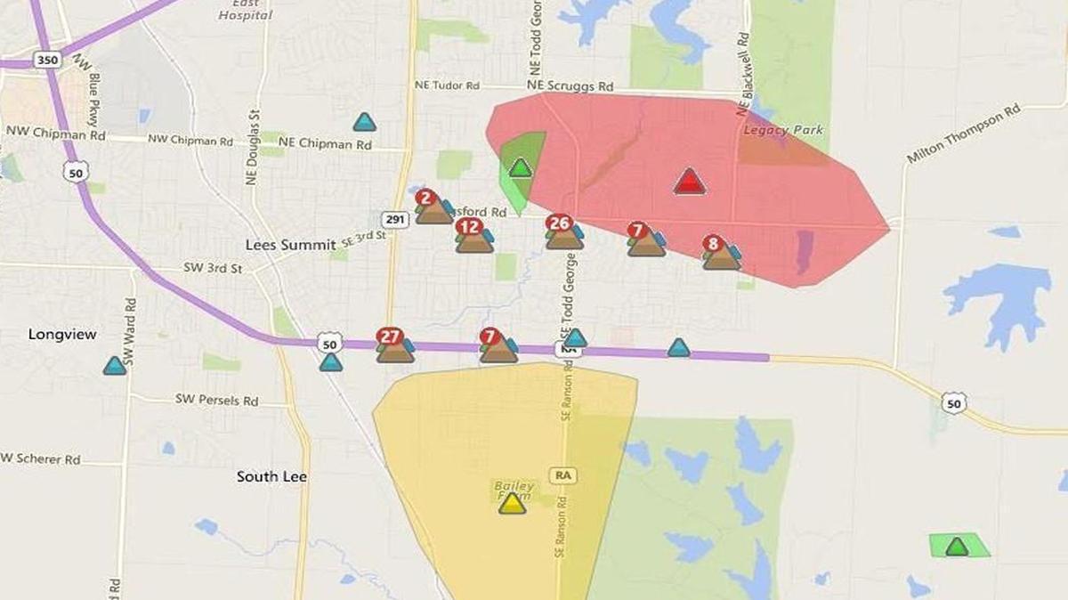 A map on Kansas City Power & Light Co.’s website showed where a transformer problem knocked out power Tuesday in Lee’s Summit.
