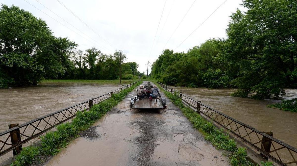 
Water was rising Thursday in Mosby, Mo., where an evacuation was taking place.
