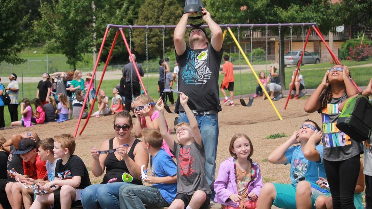 Hundreds of students, families and staff members at Hillcrest STEAM Academy in Belton gathered outside the school to watch the eclipse on Monday, Aug. 21, 2017. Though Belton was not in the path of totality, residents there witnessed the moon block more than 99 percent of the sun a few minutes after 1 p.m. Monday.
