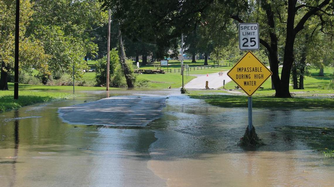 The city of Harrisonville said it received between 7 to 8 inches of rain on Tuesday, Aug. 22, 2017, causing flooding in City Park and high water levels in the park’s lakes.