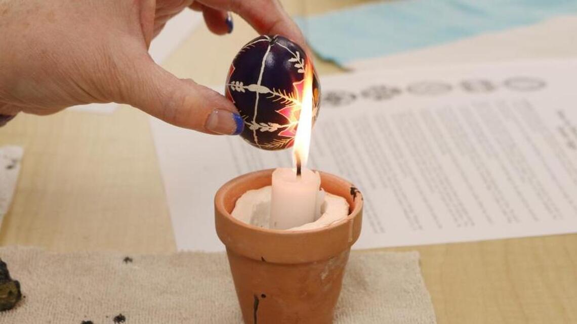 Line-by-line, Ukrainian egg decorators in Belton class break away from dying box