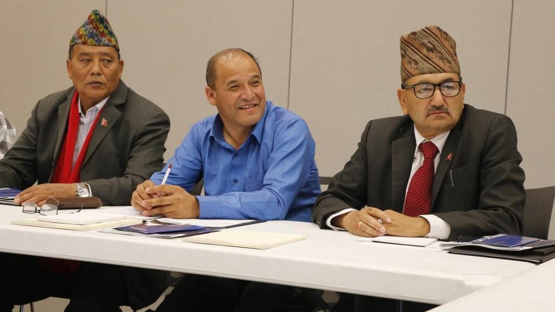 On Tuesday, Cass County officials welcomed a delegation of government officials from Kathmandu, Nepal for an information-sharing day on building a successful local government. Held at Raymore’s Centerview event center, the Nepalese delegation included (left to right) Ward President Bhai Kaji Adhikari, pastor and development adviser, Rajan Neupane, and Mayor Krishana Hari Thapa.