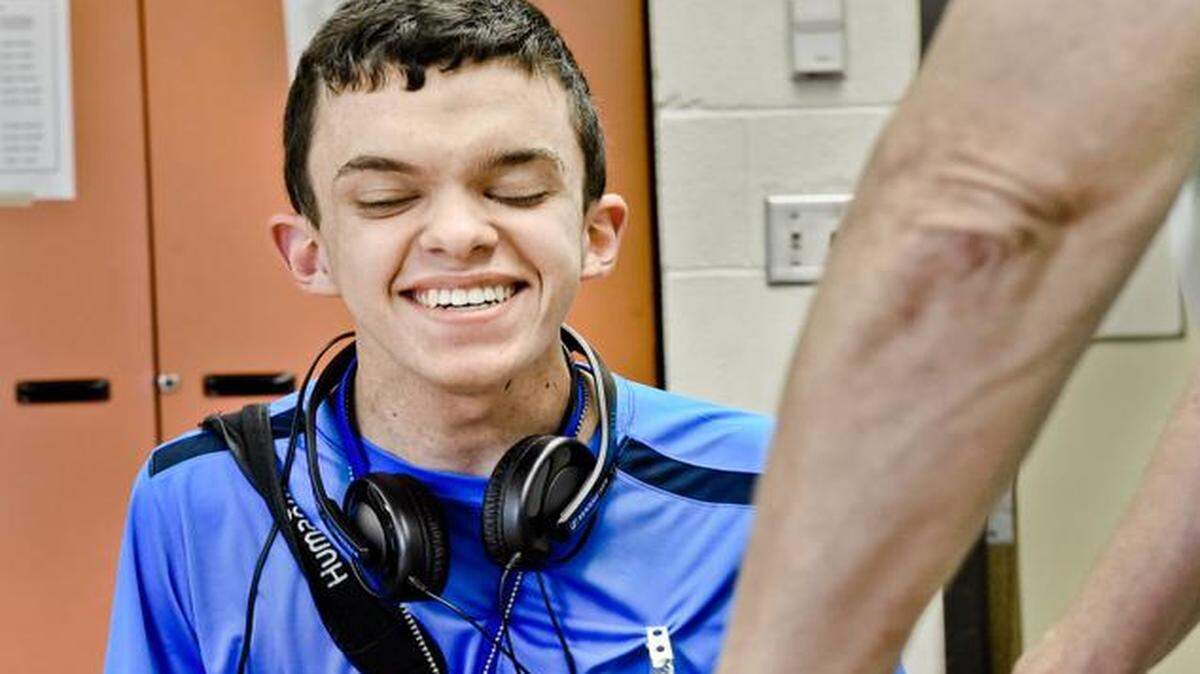 
Fabien Siffrin laughed as teacher Helen Hahn checked his work.

 
