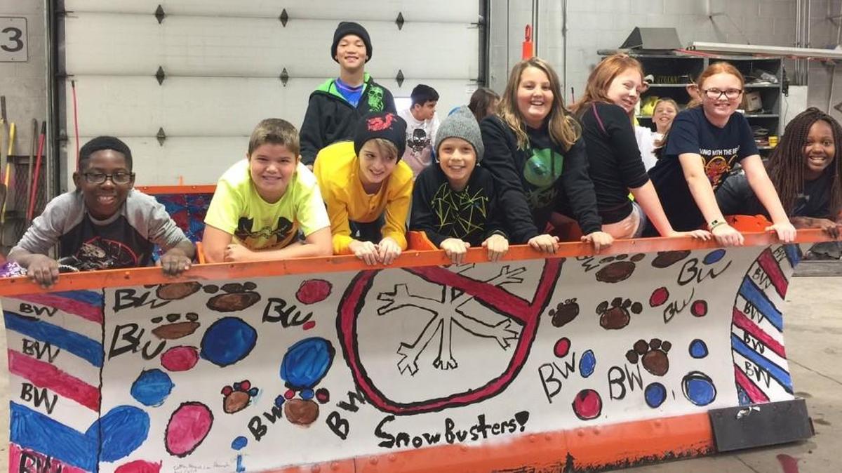 Fifth-grade students at Olathe's Briarwood Elementary School recently applied their artistic skills to five city snow plows, including the one shown here.